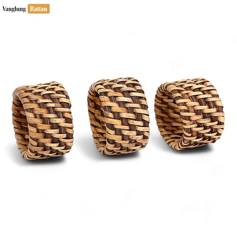 Dark Brown Handmade Rustic Basketweave Full Rattan Napkin Ring - TW021001-DB - ✨ Product Highlights