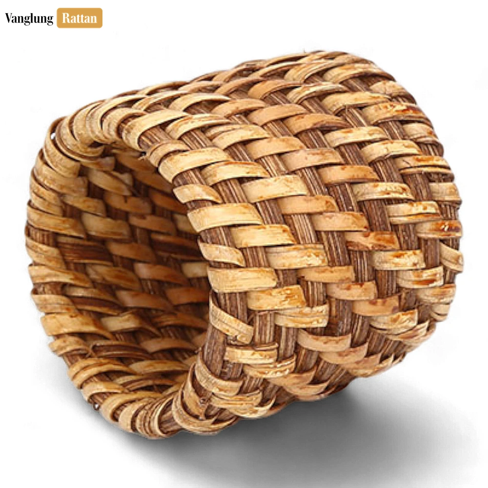 Dark Brown Handmade Rustic Basketweave Full Rattan Napkin Ring - TW021001-DB-H5 - 🌿 Dark Brown Handmade Rustic Basketweave Full Rattan Napkin Ring - TW021001-DB-H5