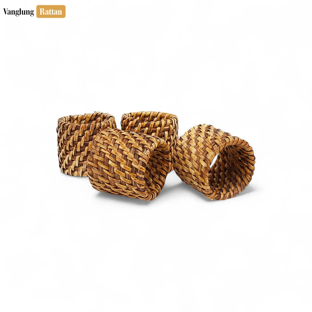 Dark Brown Handmade Rustic Basketweave Full Rattan Napkin Ring - TW021001-DB-H5 - ✨ Product Highlights