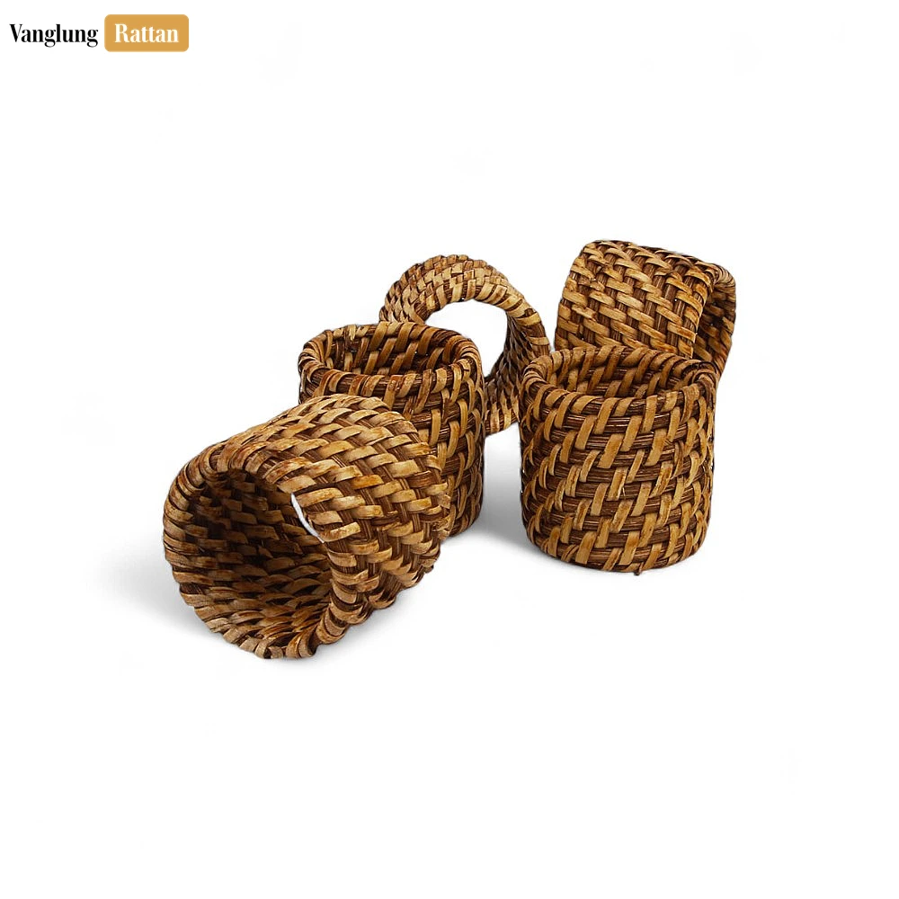 Dark Brown Handmade Rustic Basketweave Full Rattan Napkin Ring - TW021001-DB-H5 - Q: How do I clean and maintain my rattan napkin rings?