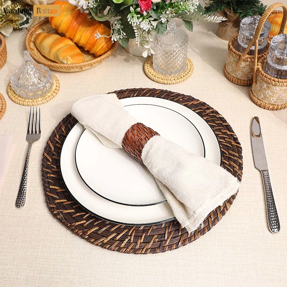 Dark Brown Rustic Weave Bamboo Rattan Napkin Ring - TW051101-DB - 🎯 Product Overview