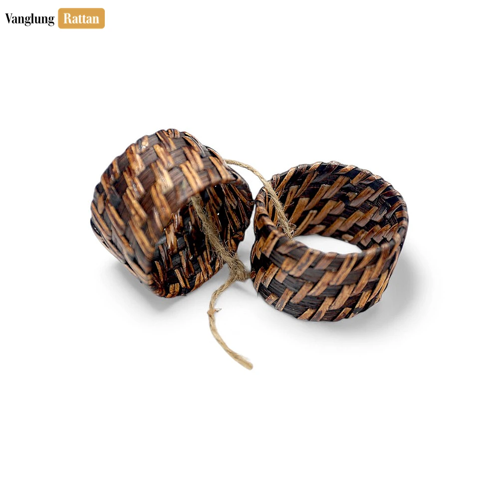 Dark Brown Rustic Weave Bamboo Rattan Napkin Ring - TW051101-DB - ✨ Product Highlights
