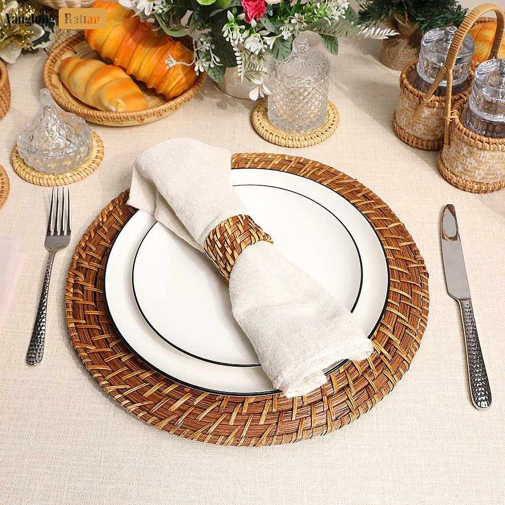 Dark Brown Woven Bamboo Rattan Napkin Ring - TW051101-D - 🎨 Product Overview
