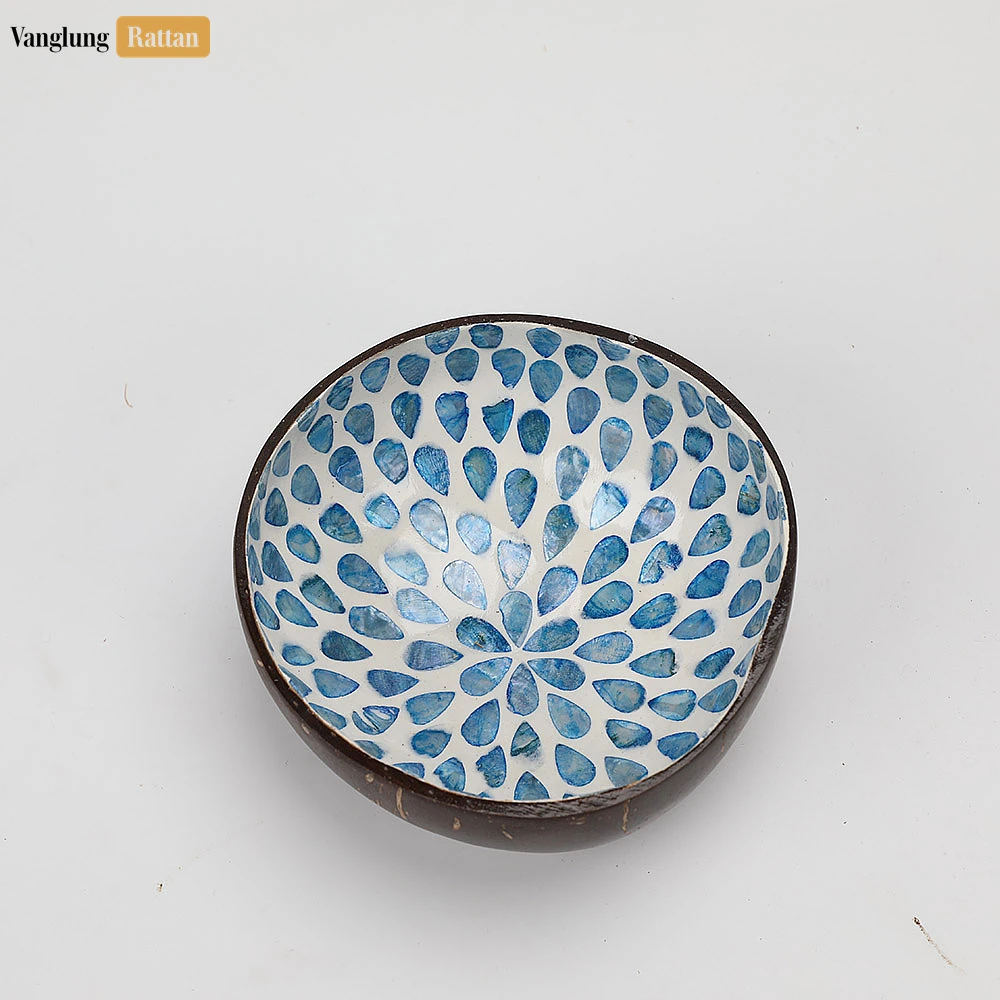 Handmade Coconut Bowl Mother of Pearl with Blue Teardrop - TW09CC002 - 🥥 Handmade Coconut Bowl Mother of Pearl with Blue Teardrop - TW09CC002