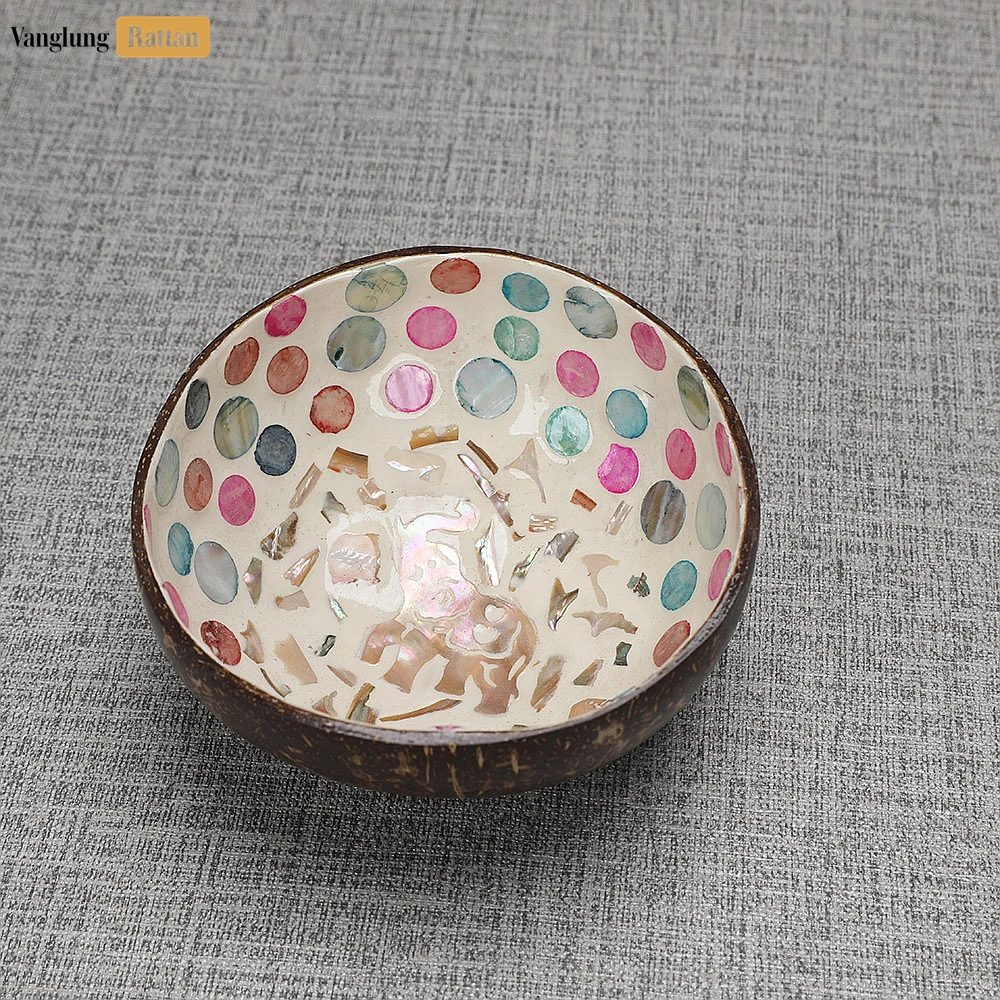Handmade Coconut Bowl Mother of Pearl with Elephant Mosaic and Colorful Polka Dots - TW09CC008 - 🎯 Applications