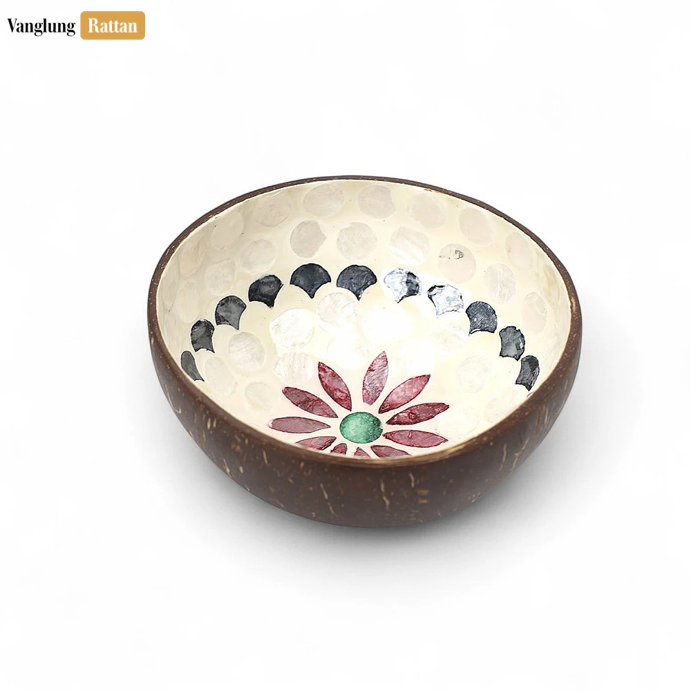 Handmade Coconut Bowl Mother of Pearl with Floral Mandala Mosaic - TW09CC006 - 🌺 Handmade Coconut Bowl Mother of Pearl with Floral Mandala Mosaic - TW09CC006
