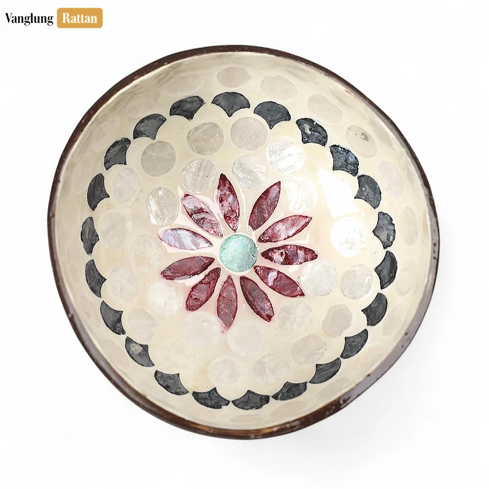 Handmade Coconut Bowl Mother of Pearl with Floral Mandala Mosaic - TW09CC006 - 🎯 Applications