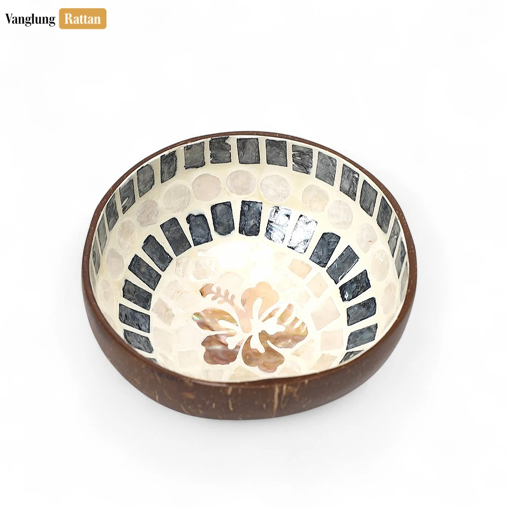 Handmade Coconut Bowl Mother of Pearl with Hibiscus Mosaic - TW09CC009 - 🌺 Handmade Coconut Bowl Mother of Pearl with Hibiscus Mosaic - TW09CC009