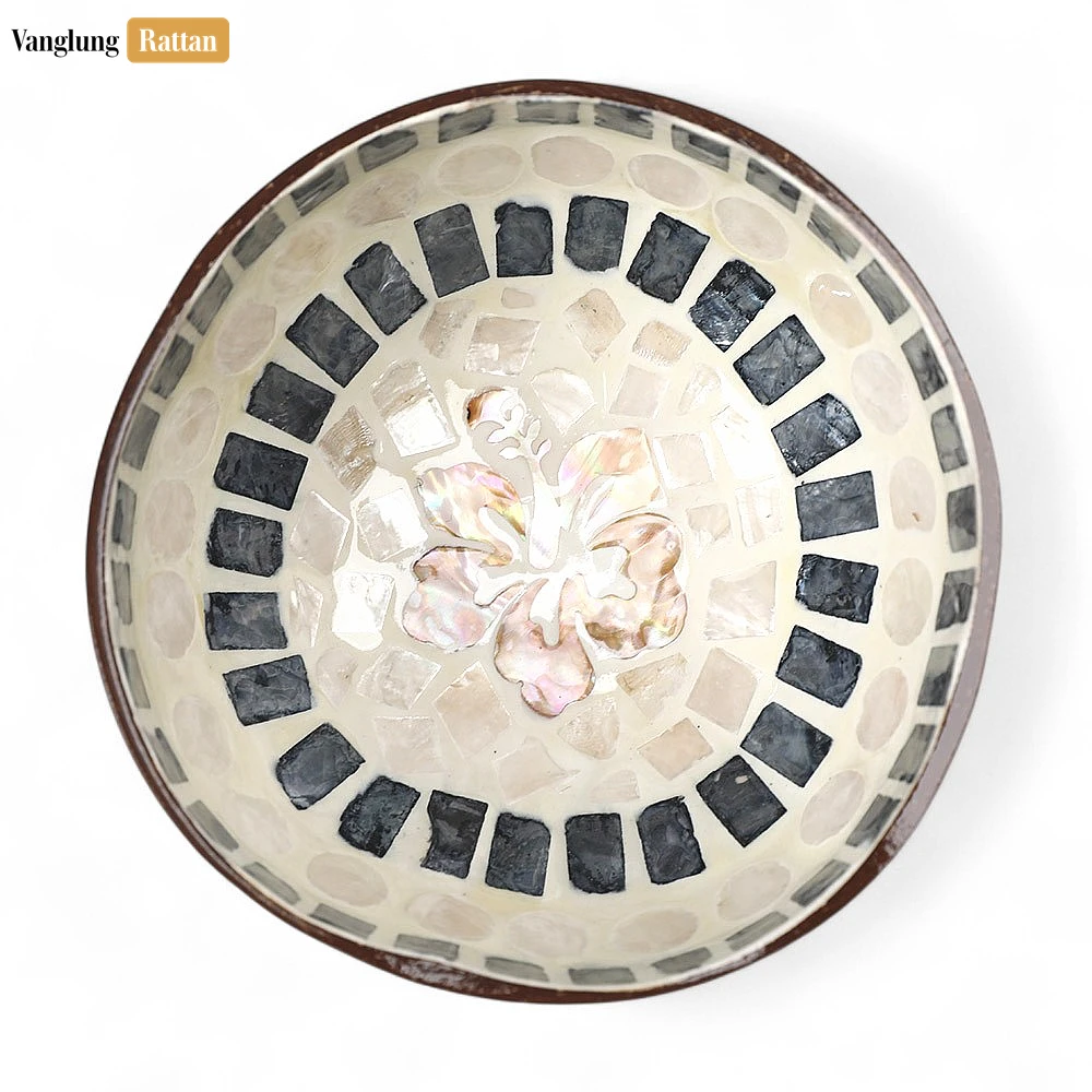 Handmade Coconut Bowl Mother of Pearl with Hibiscus Mosaic - TW09CC009 - 🎨 Product Highlights