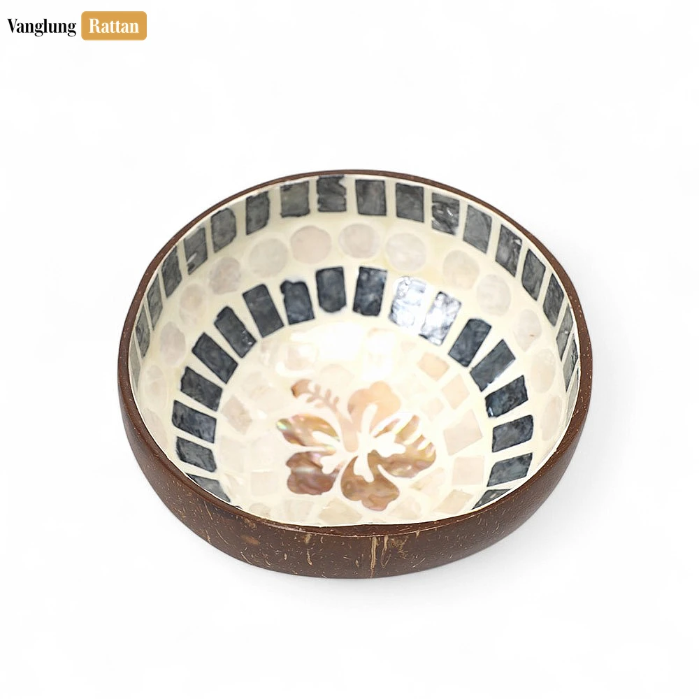 Handmade Coconut Bowl Mother of Pearl with Hibiscus Mosaic - TW09CC009 - 🏡 Applications