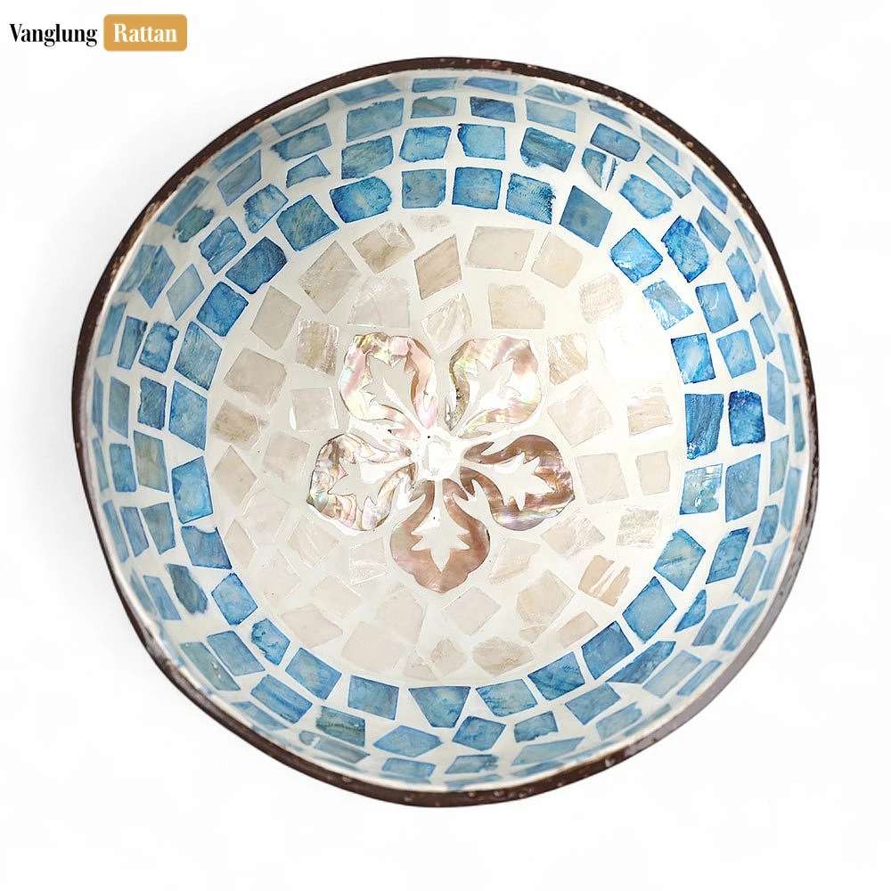 Handmade Coconut Bowl Mother of Pearl with Ombre Mosaic and Pearl Flower - TW09CC007 - 🎯 Applications