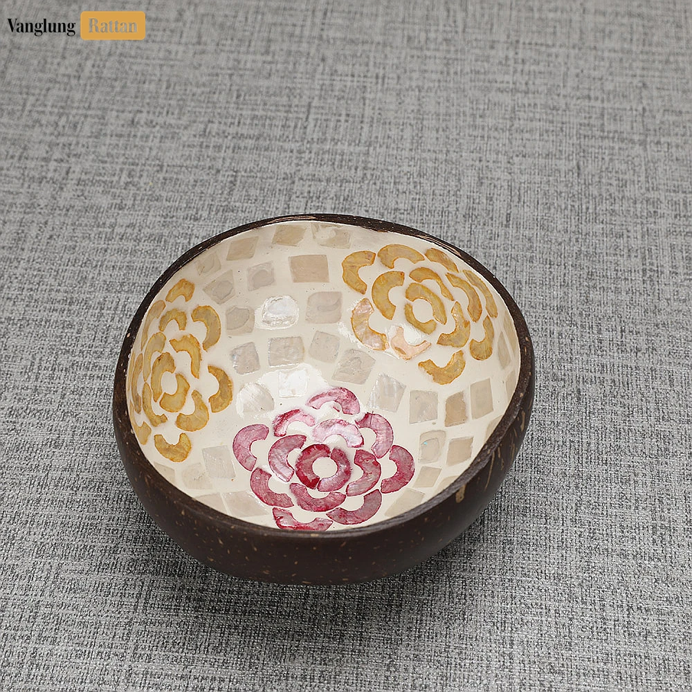 Handmade Coconut Bowl Mother of Pearl with Painted Flower Mosaic - TW09CC005 - 🎨 Product Overview