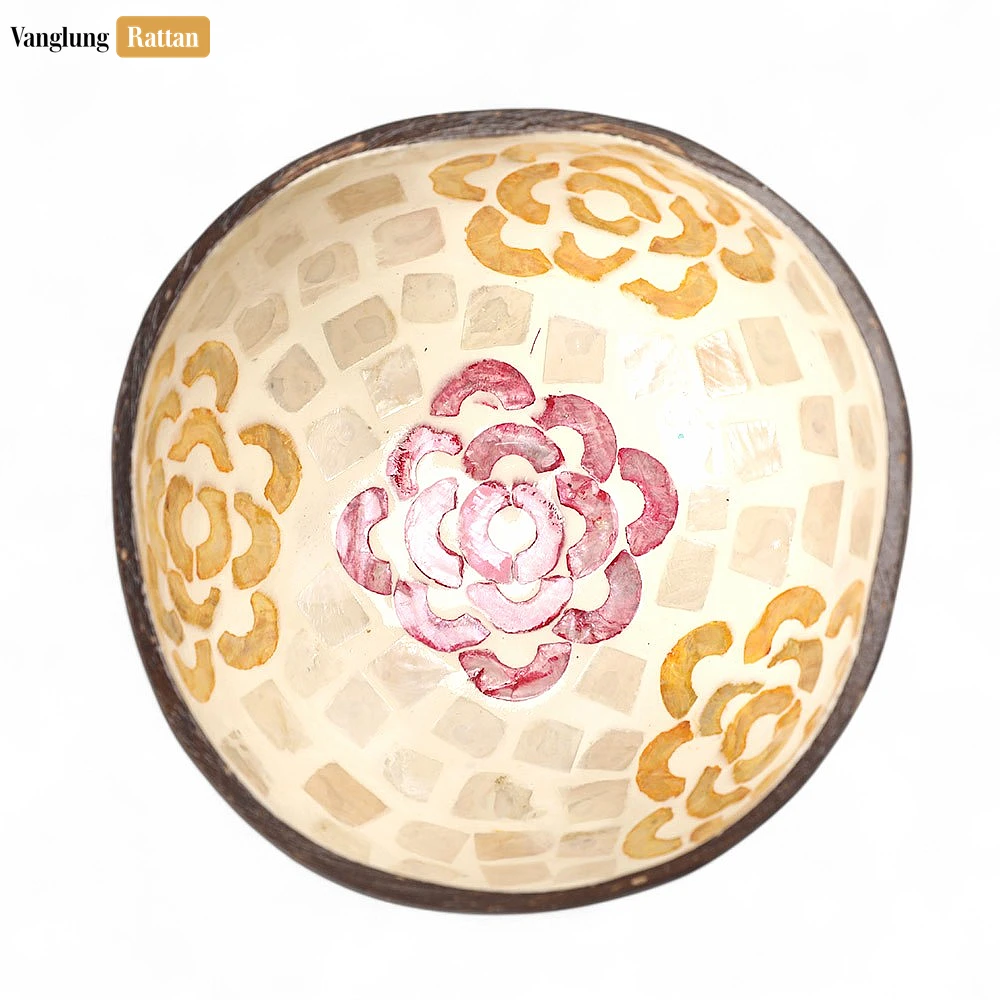 Handmade Coconut Bowl Mother of Pearl with Painted Flower Mosaic - TW09CC005 - 🍽️ Applications