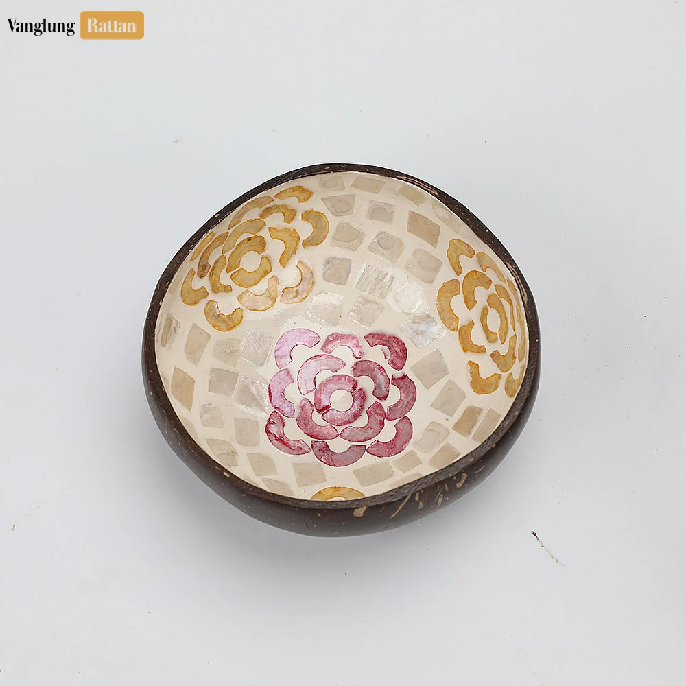 Handmade Coconut Bowl Mother of Pearl with Painted Flower Mosaic - TW09CC005 - ✨ Product Highlights