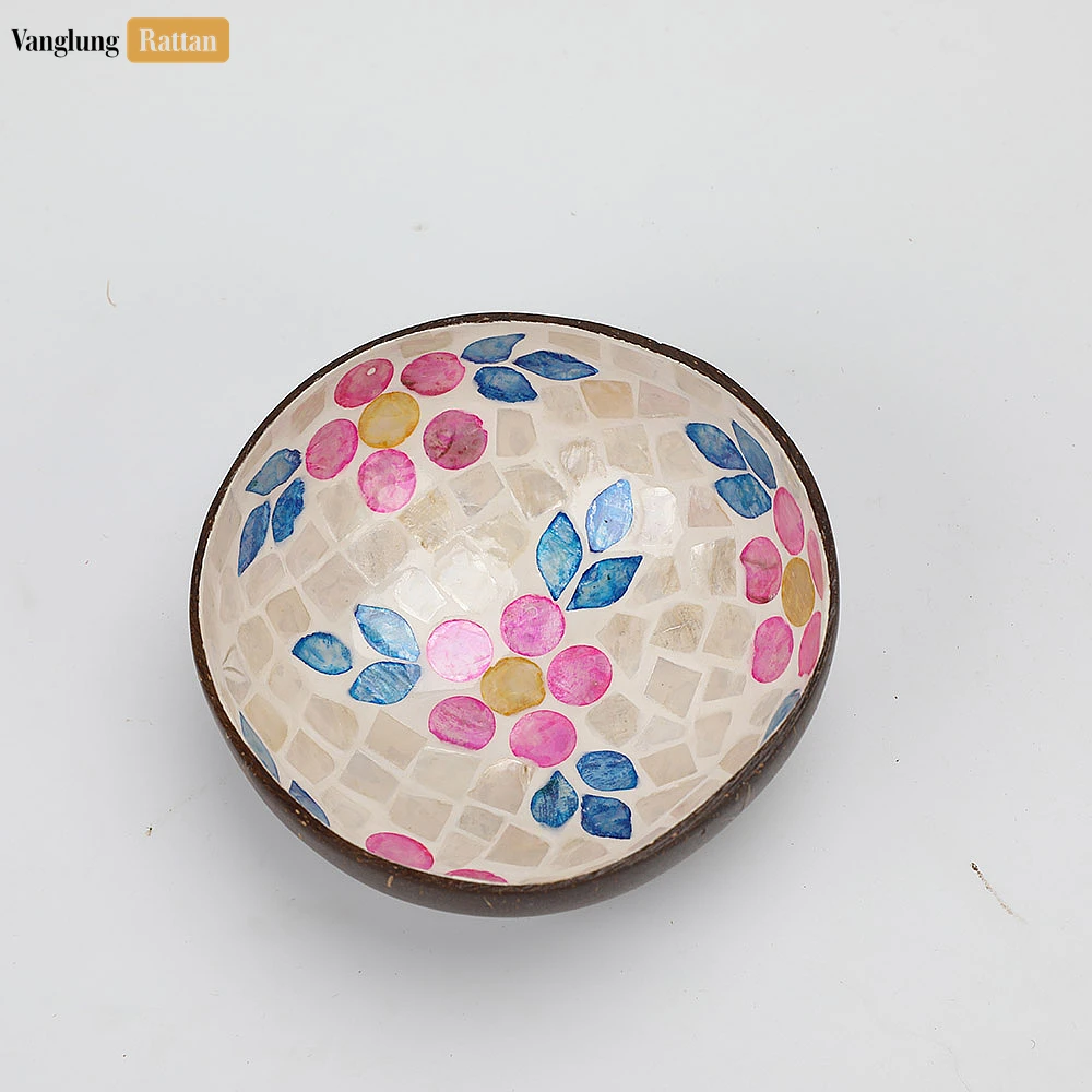 Handmade Coconut Bowl Mother of Pearl with Painted Pink Flower - TW09CC003 - 🌺 Handmade Coconut Bowl Mother of Pearl with Painted Pink Flower - TW09CC003