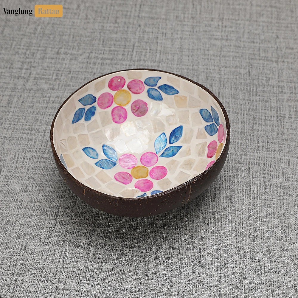 Handmade Coconut Bowl Mother of Pearl with Painted Pink Flower - TW09CC003 - 🎨 Product Highlights
