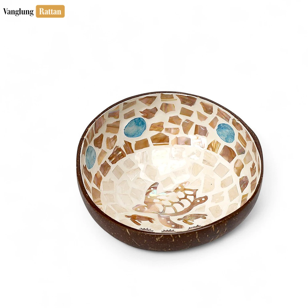 Handmade Coconut Bowl Mother of Pearl with Sea Turtle and Colorful Polka Dots Mosaic - TW09CC010 - 🎨 Product Specifications