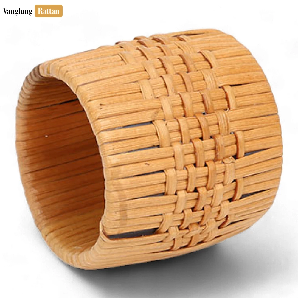 Handwoven Cognac Basketweave Straw Rattan Napkin Ring - TW011002 - 🍽 Applications