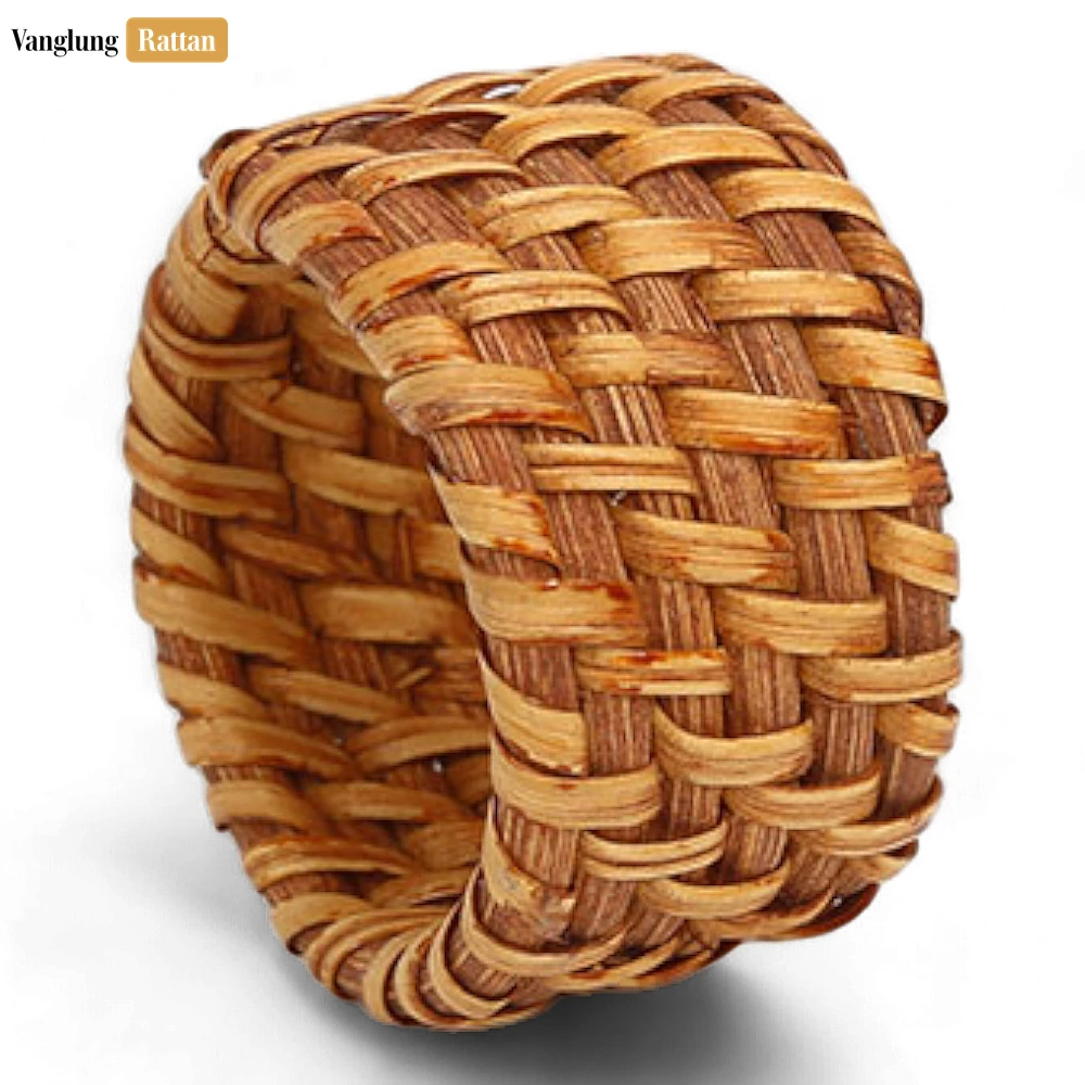 Light Brown Handmade Rustic Basketweave Full Rattan Napkin Ring - TW021001-LB - 🌿 Light Brown Handmade Rustic Basketweave Full Rattan Napkin Ring - TW021001-LB