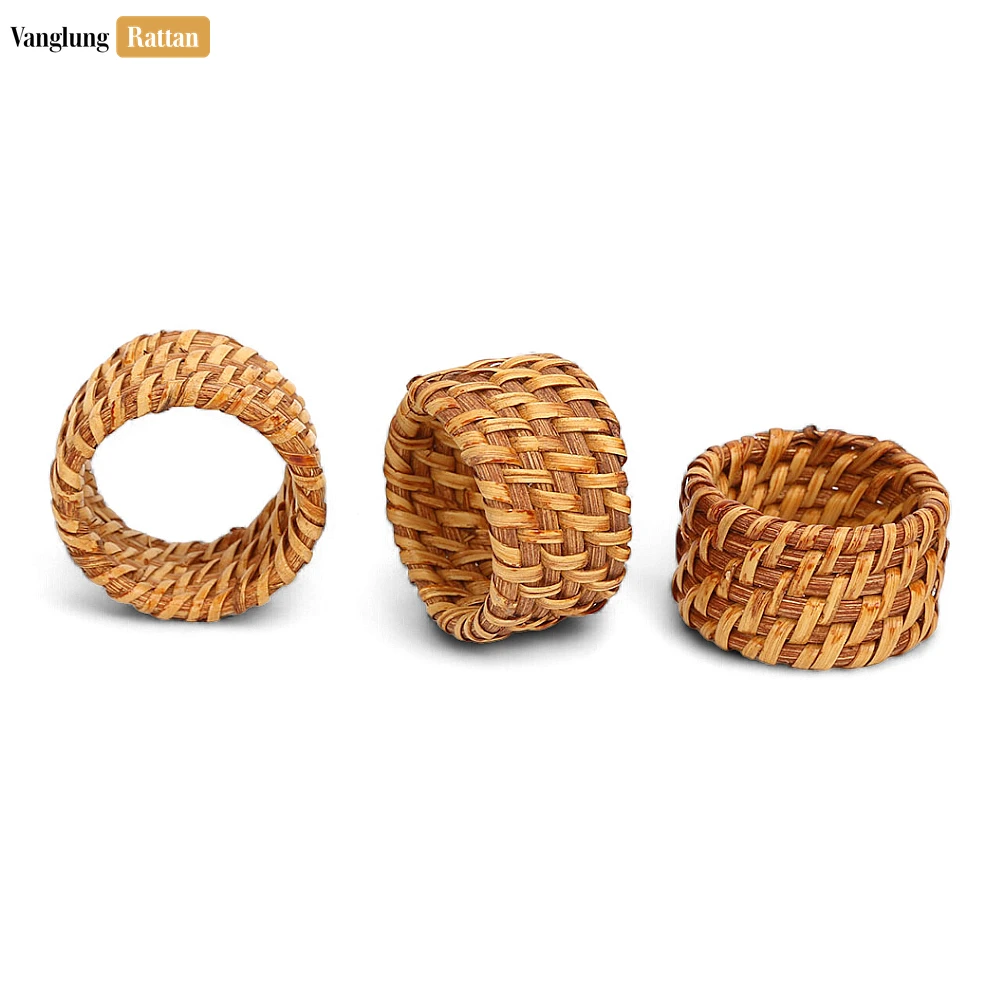 Light Brown Handmade Rustic Basketweave Full Rattan Napkin Ring - TW021001-LB - 🎨 Product Features & Specifications