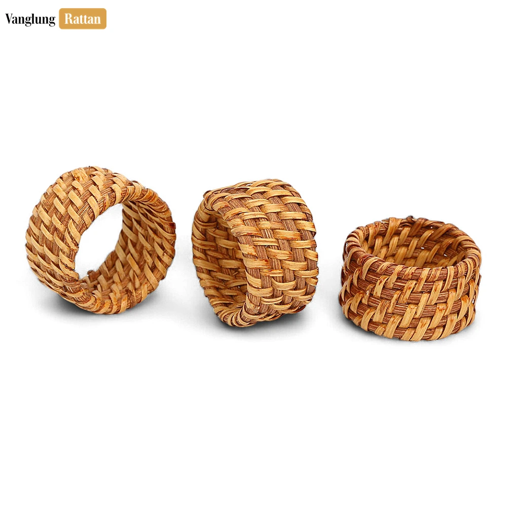 Light Brown Handmade Rustic Basketweave Full Rattan Napkin Ring - TW021001-LB - ⭐ Product Highlights