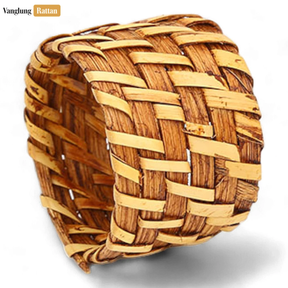 Light Brown Rustic Weave Bamboo Rattan Napkin Ring - TW051101-LB - 🌿 Light Brown Rustic Weave Bamboo Rattan Napkin Ring - TW051101-LB: Elevate Your Dining Experience