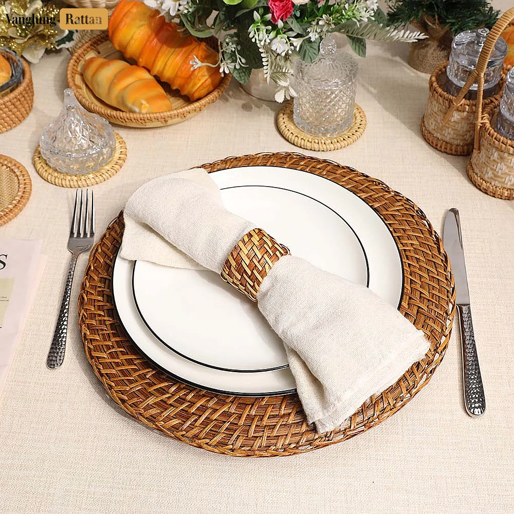 Light Brown Rustic Weave Bamboo Rattan Napkin Ring - TW051101-LB - 🎯 Applications
