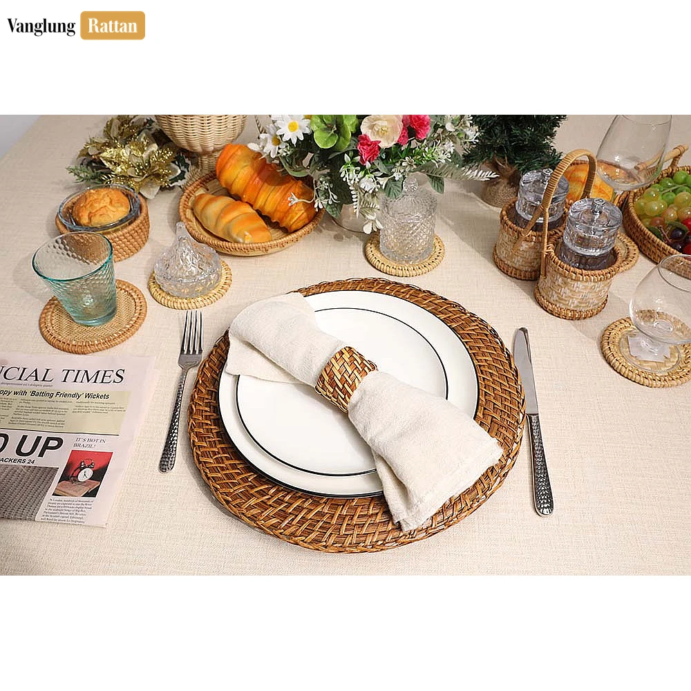 Light Brown Rustic Weave Bamboo Rattan Napkin Ring - TW051101-LB - 🌱 Premium Natural Materials