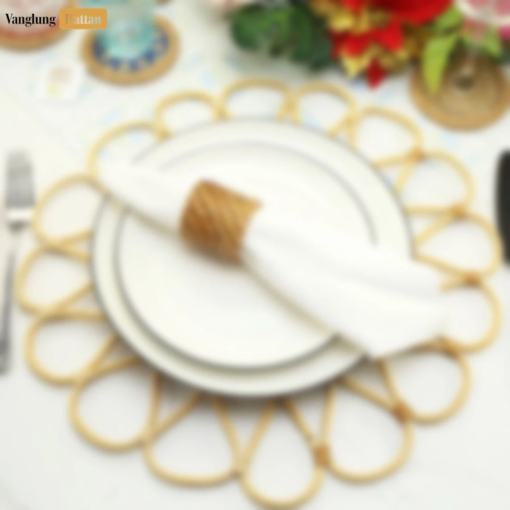 Yellow Scalloped Flower Handwoven Bamboo Rattan Placemat with Spiral Weave - UP054037 - 🏠 Applications & Versatile Uses