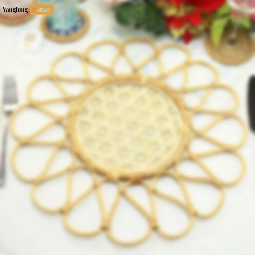 Yellow Scalloped Flower Handwoven Bamboo Rattan Placemat with Spiral Weave - UP054037 - 🏆 Why Choose VanglungRattan?