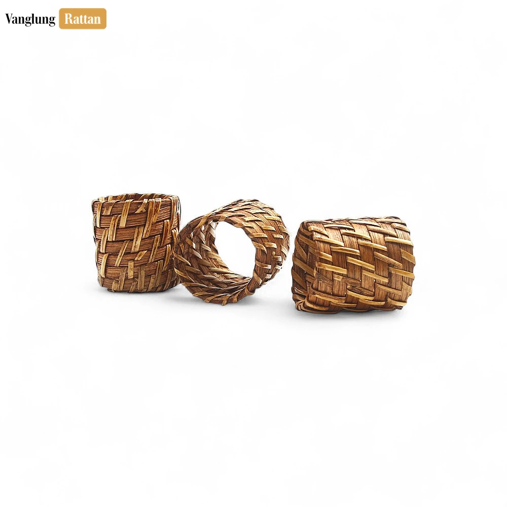 Long Light Brown Rustic Weave Bamboo Rattan Napkin Ring - TW051101-LB-H5 - ✨ Applications