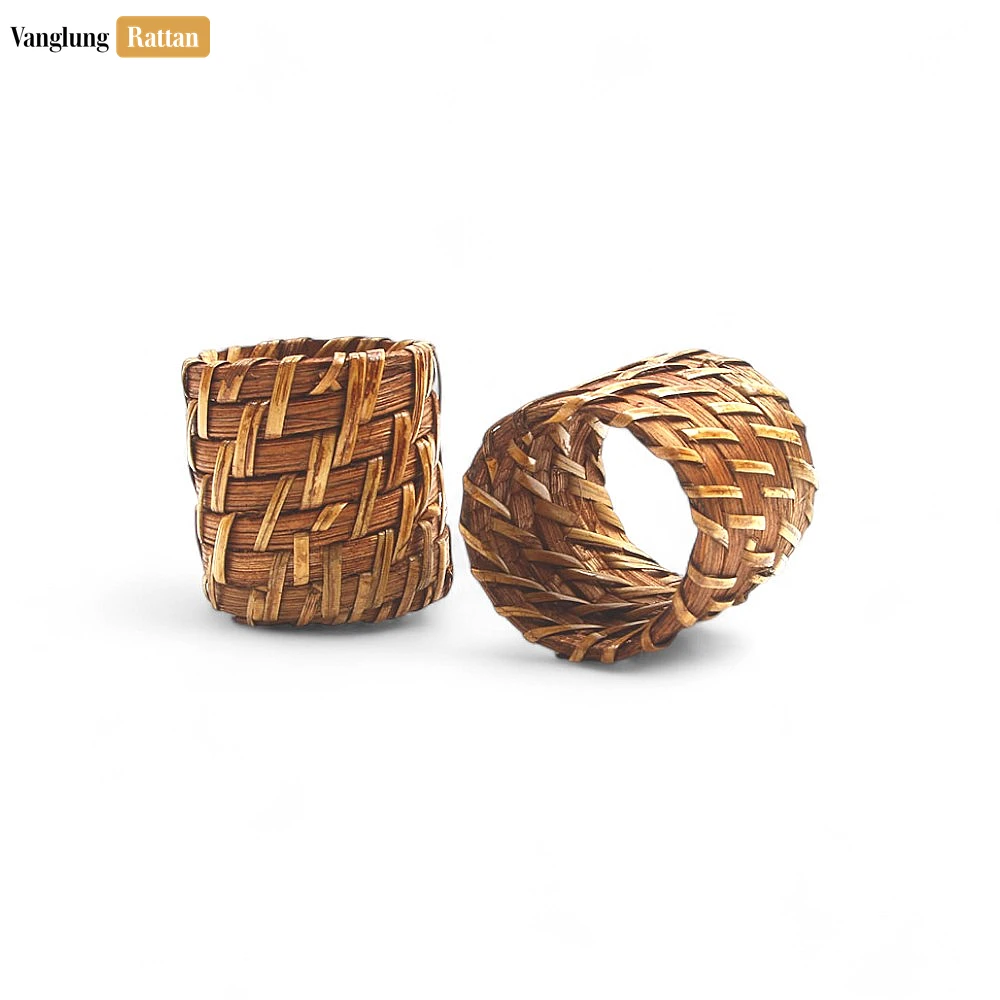 Long Light Brown Rustic Weave Bamboo Rattan Napkin Ring - TW051101-LB-H5 - 🌟 Product Highlights
