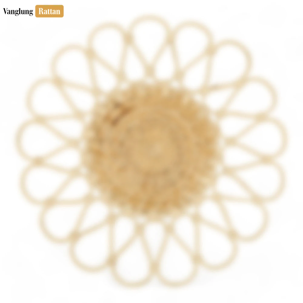 Natural Scalloped Flower Handwoven Bamboo Rattan Placemat with Spiral Weave - UP054036 - Natural Scalloped Flower Handwoven Bamboo Rattan Placemat with Spiral Weave - UP054036