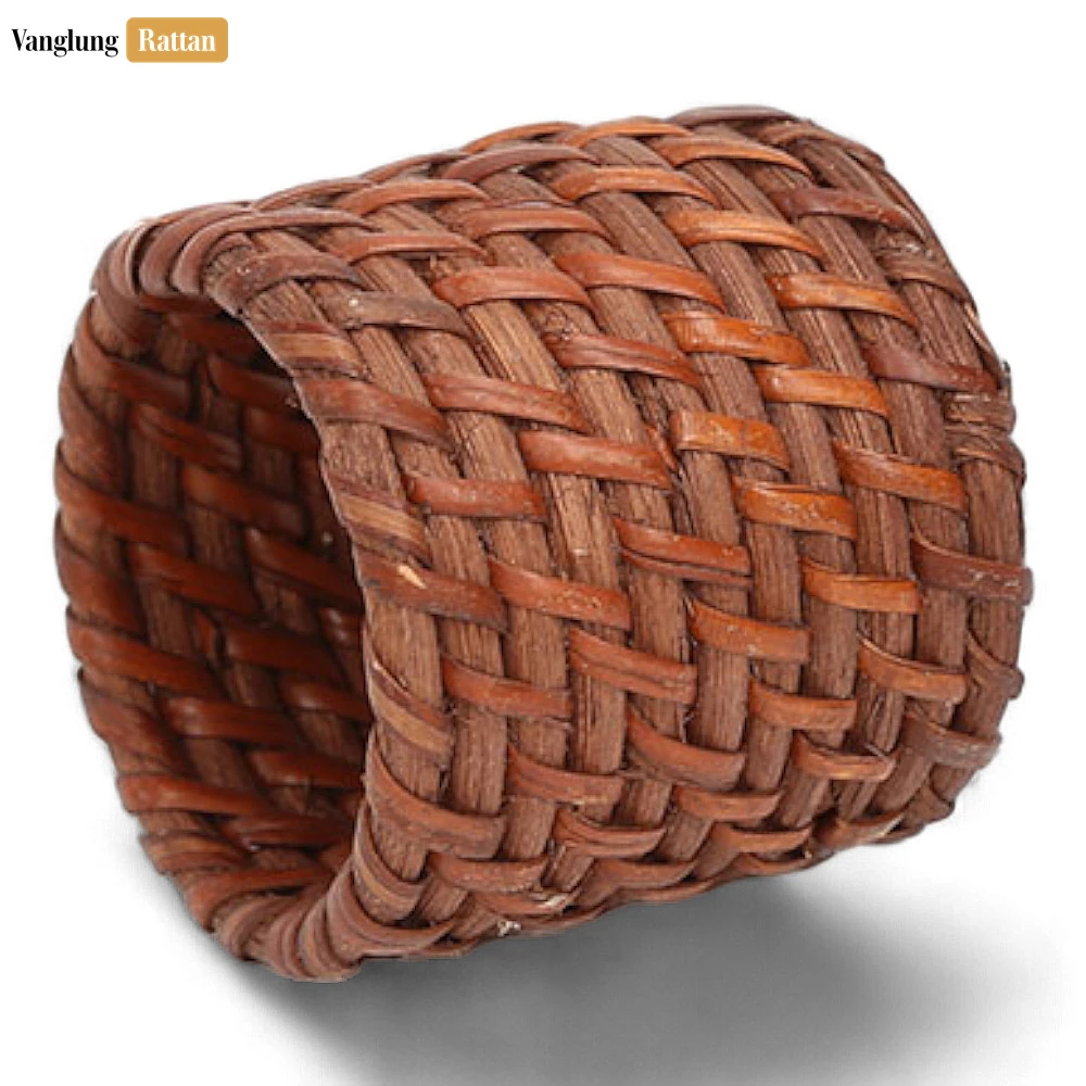 Red Brown Handmade Rustic Basketweave Full Rattan Napkin Ring - TW021001-RB-H5-1.webp