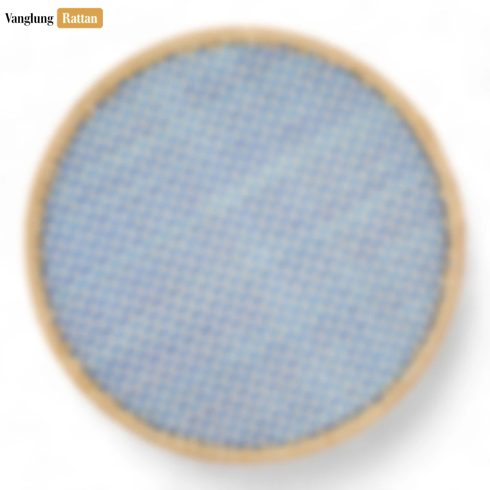Round Natural Handwoven Bamboo Rattan Placemat with Blue Checkerboard Pattern - UP054027 - Round Natural Handwoven Bamboo Rattan Placemat with Blue Checkerboard Pattern - UP054027