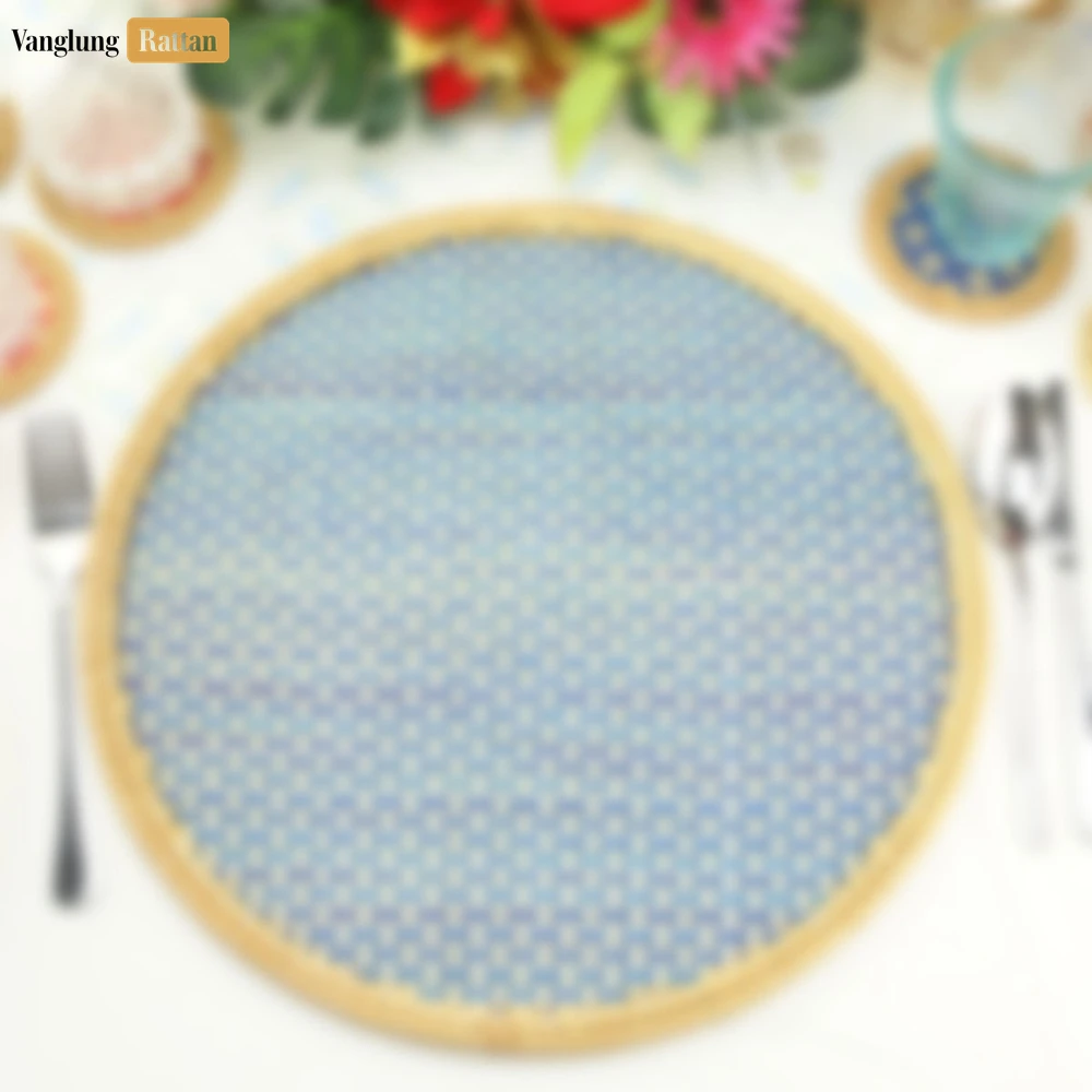 Round Natural Handwoven Bamboo Rattan Placemat with Blue Checkerboard Pattern - UP054027 - 🏠 Applications