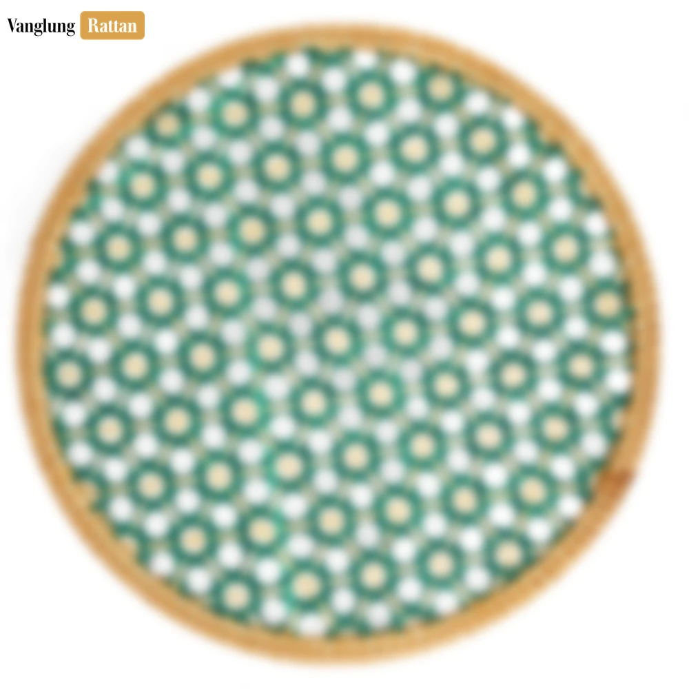 Round Natural Handwoven Bamboo Rattan Placemat with Green Star Hexagon Pattern - UP054029 - Round Natural Handwoven Bamboo Rattan Placemat with Green Star Hexagon Pattern - UP054029