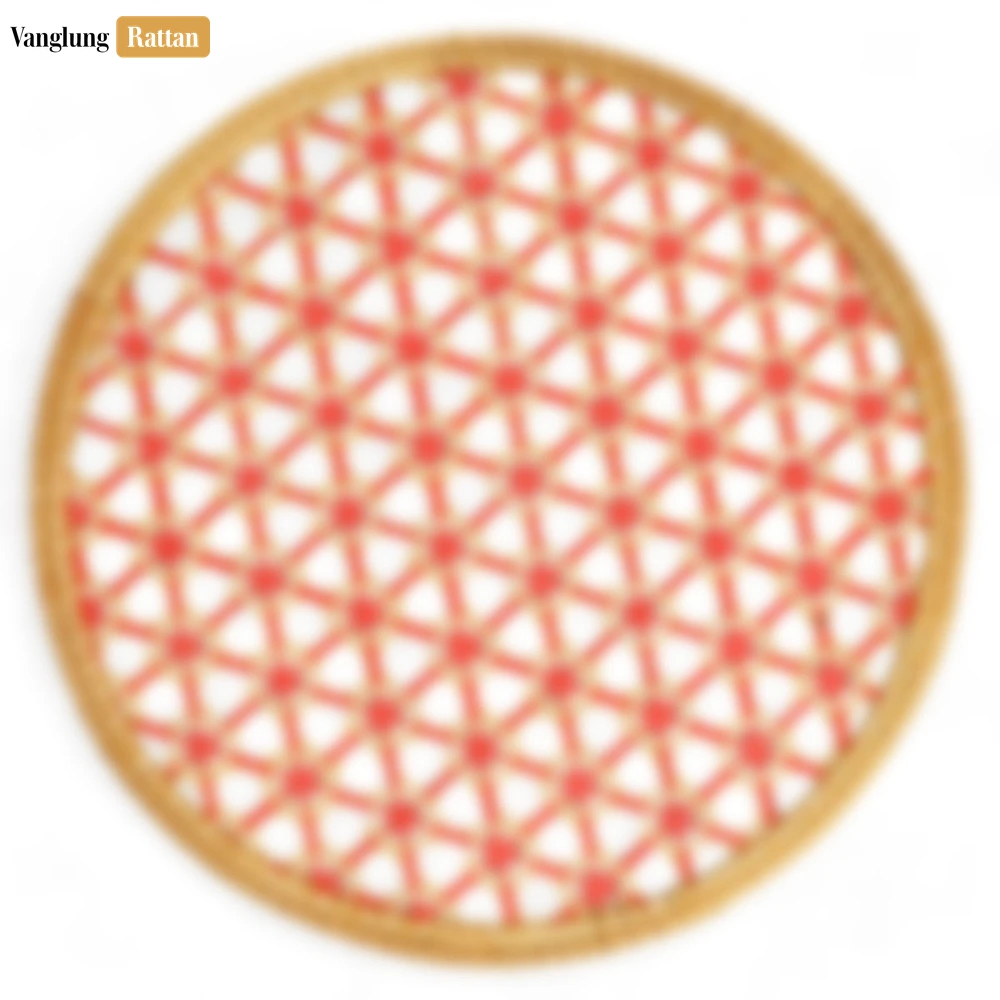 Round Natural Handwoven Bamboo Rattan Placemat with Red Star Hexagon Pattern - UP054028 - 🌿 Product Overview
