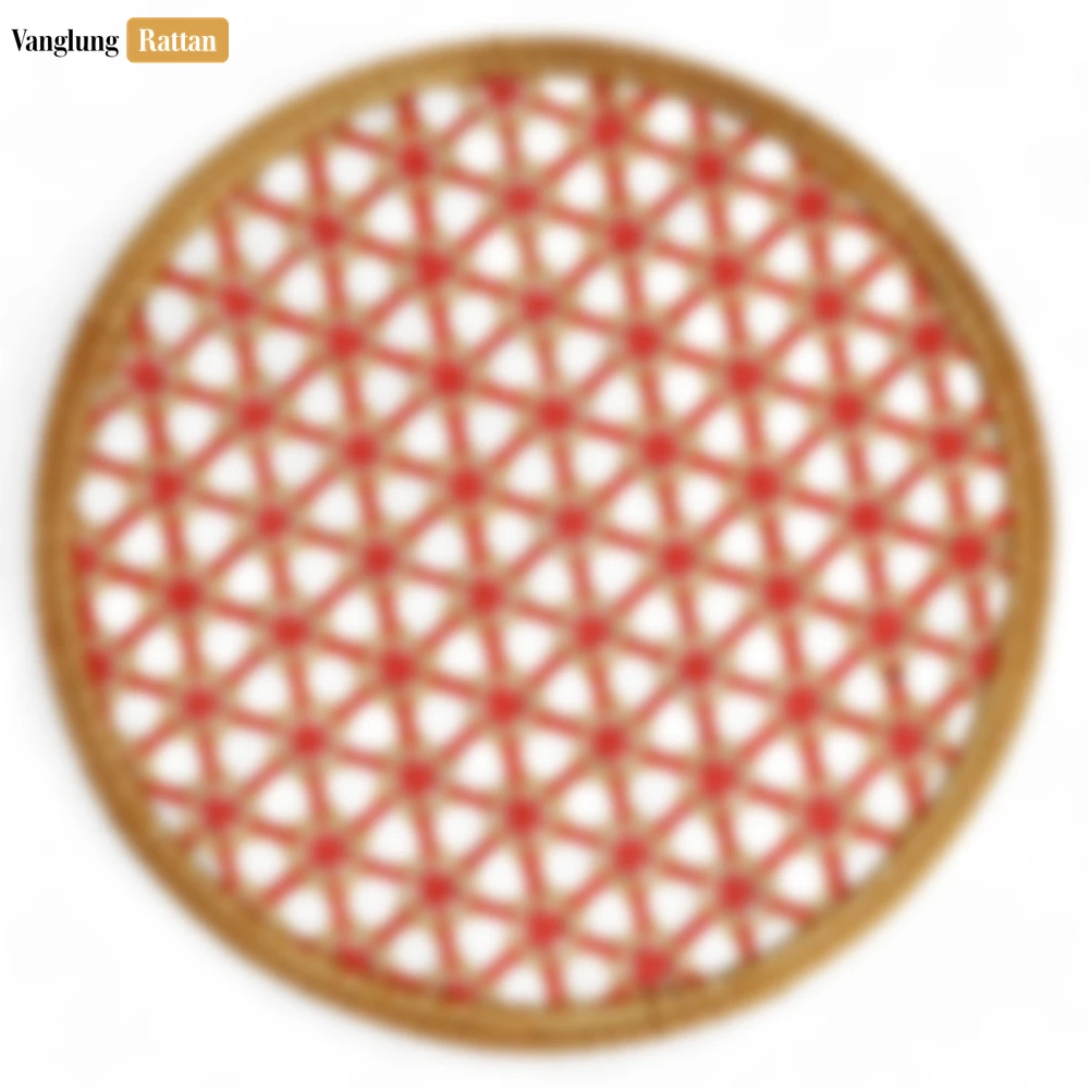 Round Natural Handwoven Bamboo Rattan Placemat with Red Star Hexagon Pattern - UP054028 - 🍽️ Applications