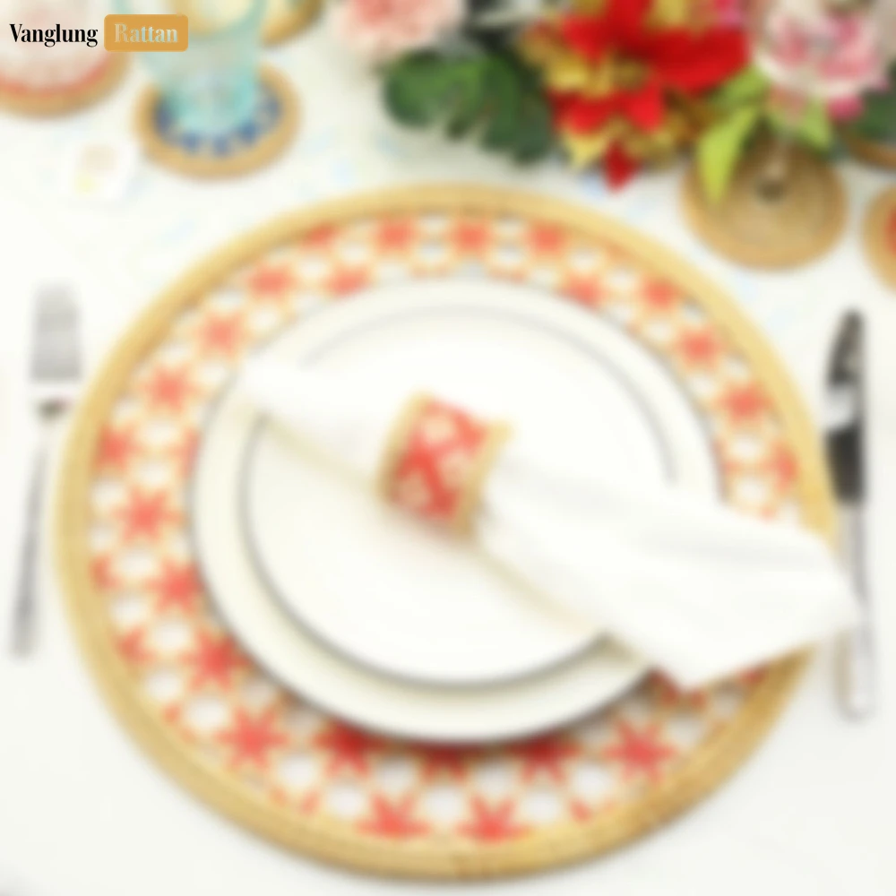 Round Natural Handwoven Bamboo Rattan Placemat with Red Star Hexagon Pattern - UP054028 - ❓ Frequently Asked Questions