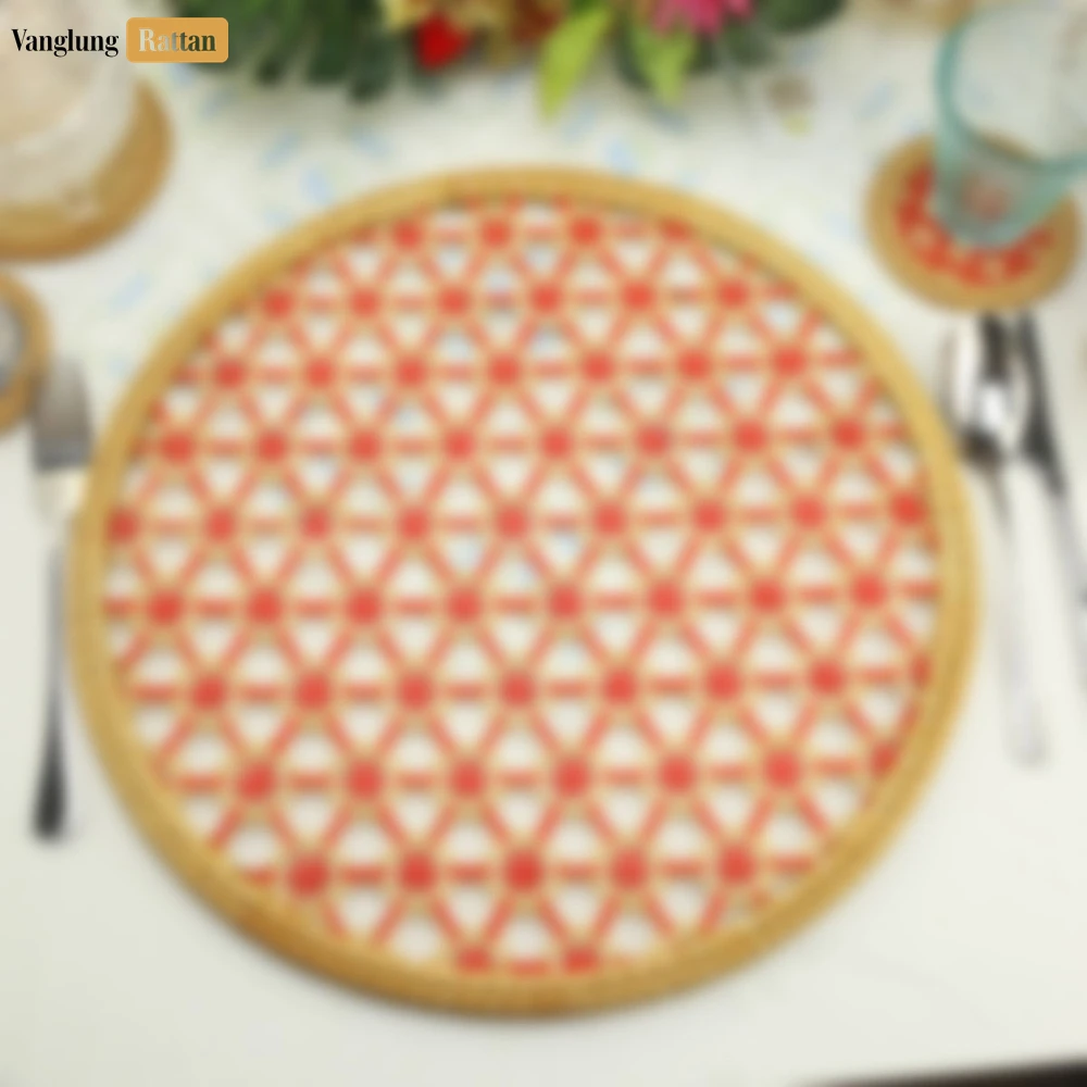Round Natural Handwoven Bamboo Rattan Placemat with Red Star Hexagon Pattern - UP054028 - Q: Is this placemat suitable for hot dishes?