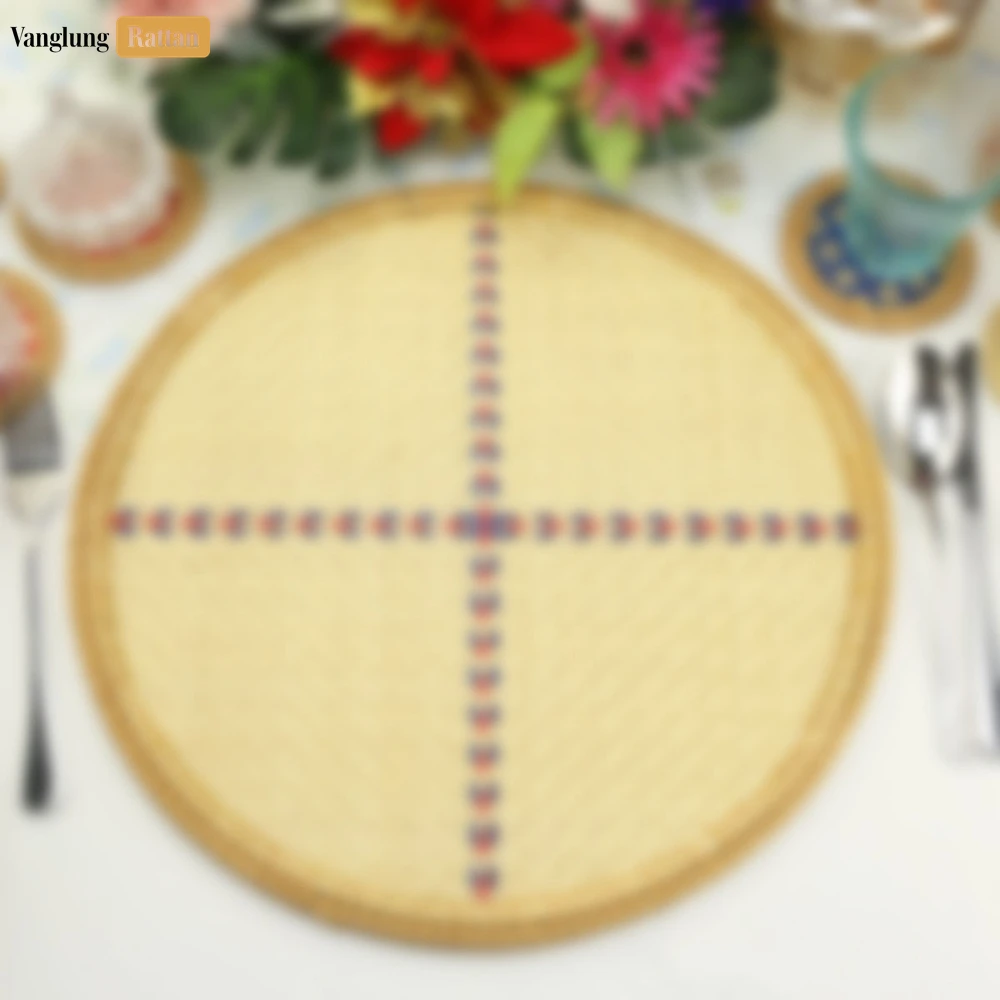 Round Natural Handwoven Bamboo Rattan Placemat with Stitched Cross Pattern - UP054026 - 🌿 Premium Materials & Craftsmanship