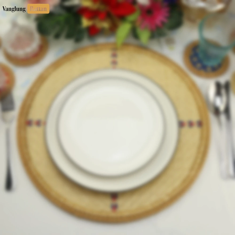 Round Natural Handwoven Bamboo Rattan Placemat with Stitched Cross Pattern - UP054026 - 🍽️ Applications