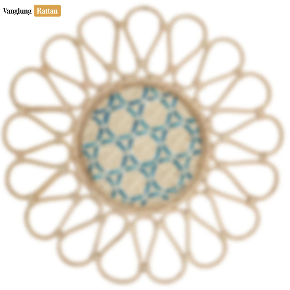 Scalloped Flower Handwoven Bamboo Rattan Placemat with Blue Star Hexagon Pattern - UP054032 - 🌟 Scalloped Flower Handwoven Bamboo Rattan Placemat with Blue Star Hexagon Pattern - UP054032