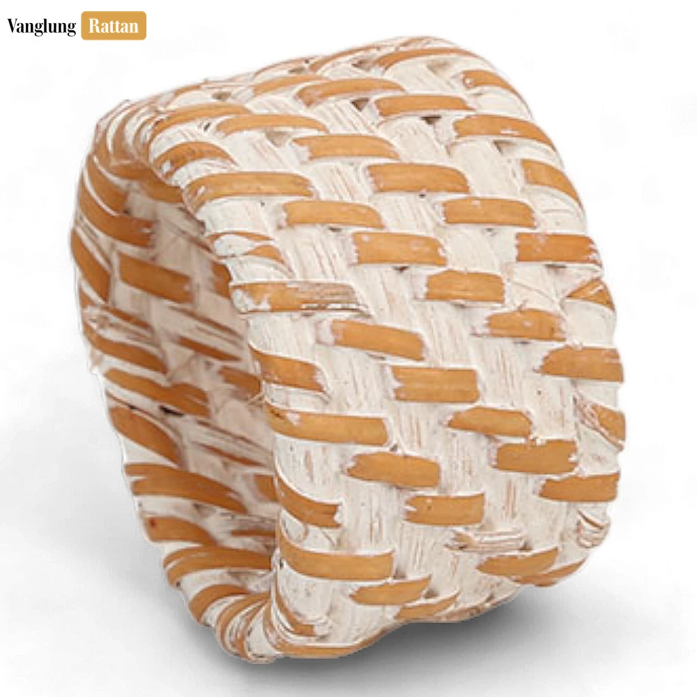 Whitewash Handmade Rustic Basketweave Full Rattan Napkin Ring - TW021001-WW - 🌿 Whitewash Handmade Rustic Basketweave Full Rattan Napkin Ring - TW021001-WW