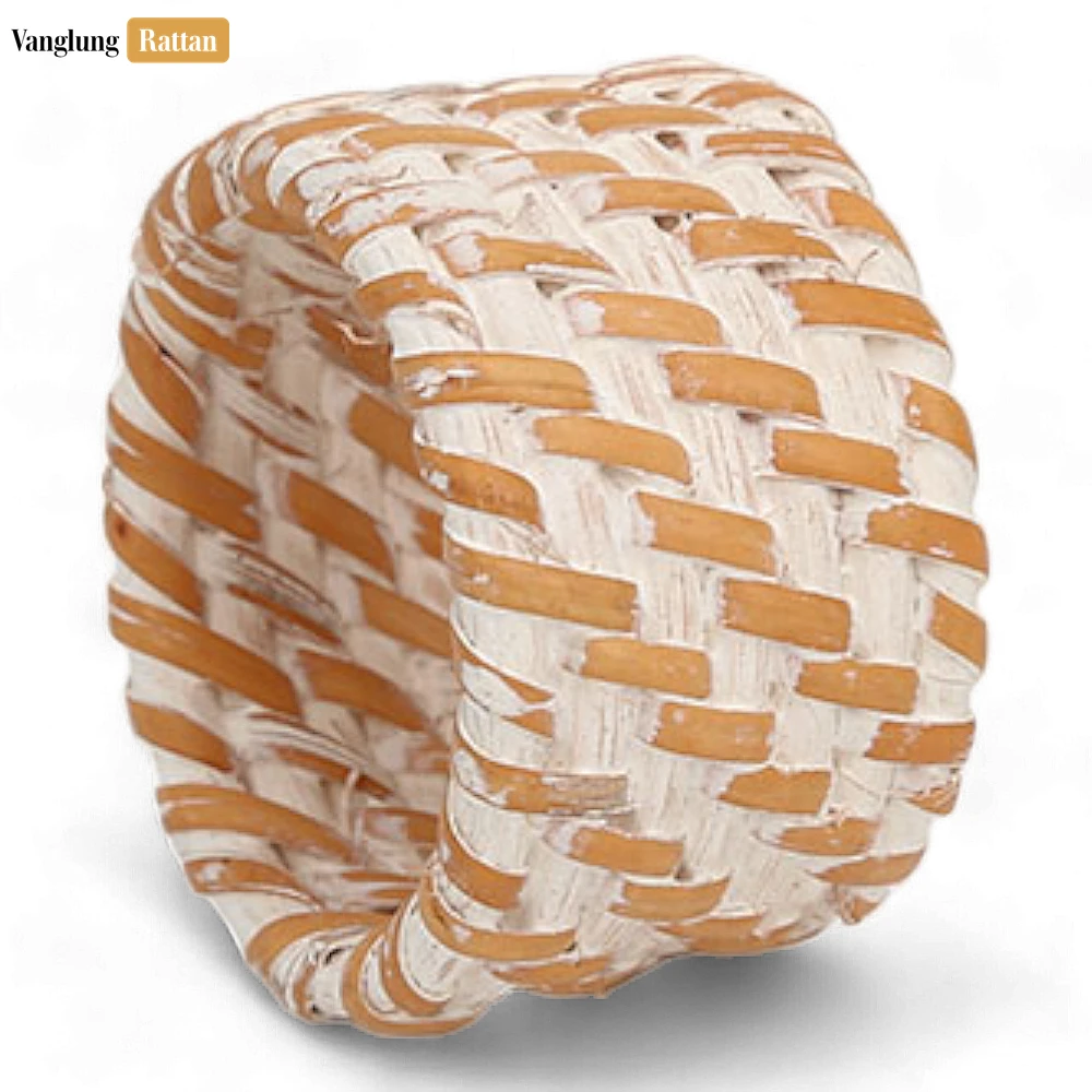 Whitewash Handmade Rustic Basketweave Full Rattan Napkin Ring - TW021001-WW - 🎯 Applications