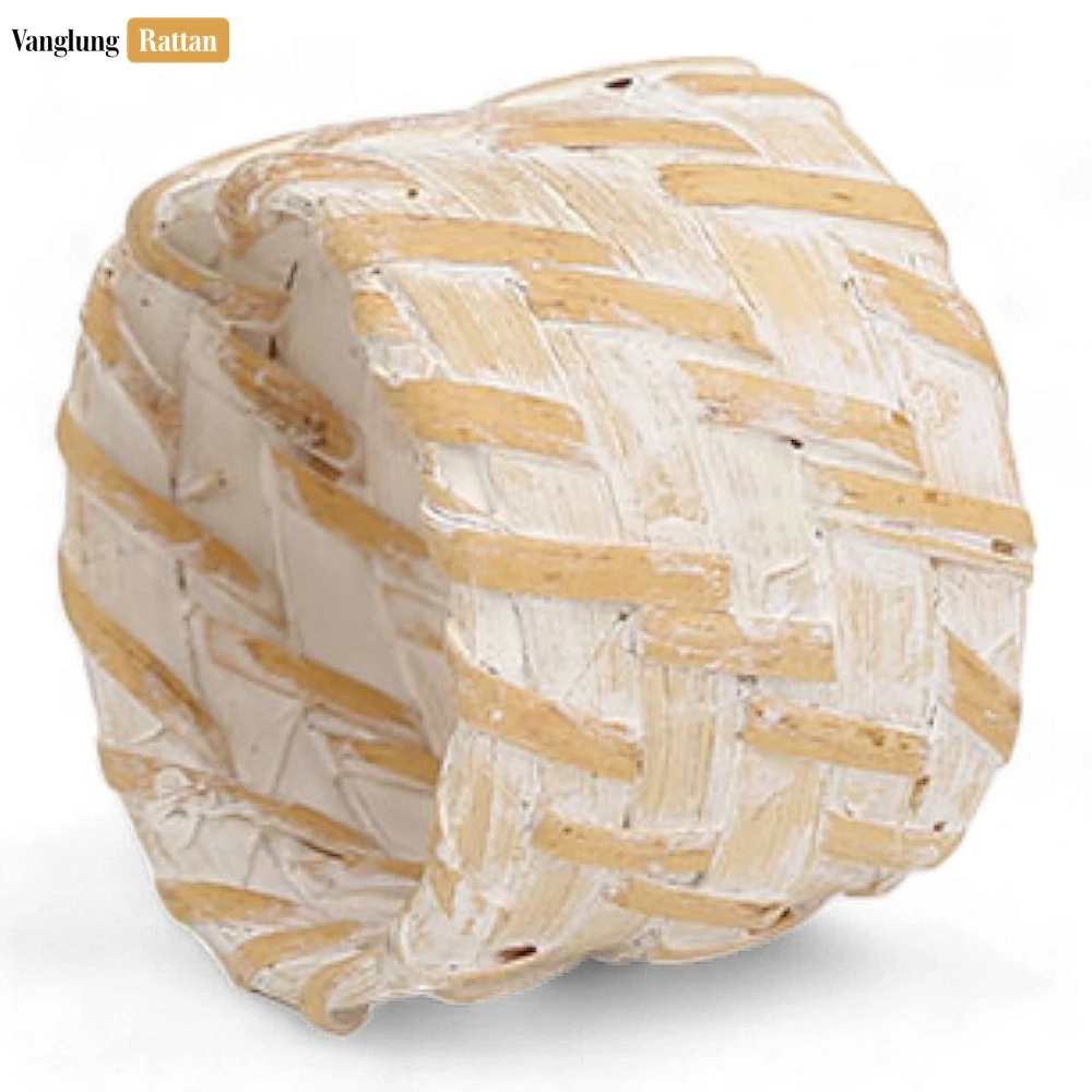 Whitewash Rustic Weave Bamboo Rattan Napkin Ring - TW051101-WW - 🌿 Whitewash Rustic Weave Bamboo Rattan Napkin Ring - TW051101-WW: Elevate Your Table Setting with Natural Elegance