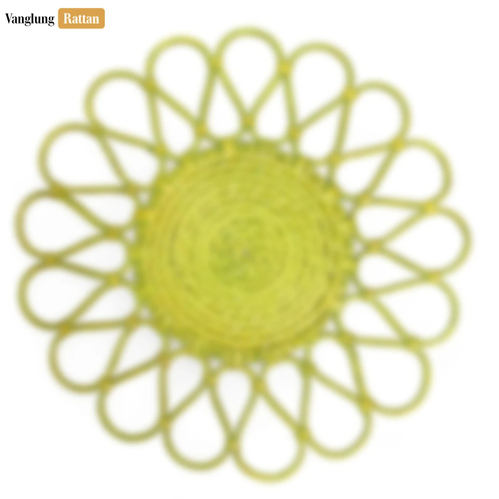 Yellow Scalloped Flower Handwoven Bamboo Rattan Placemat with Spiral Weave - UP054035-1.webp