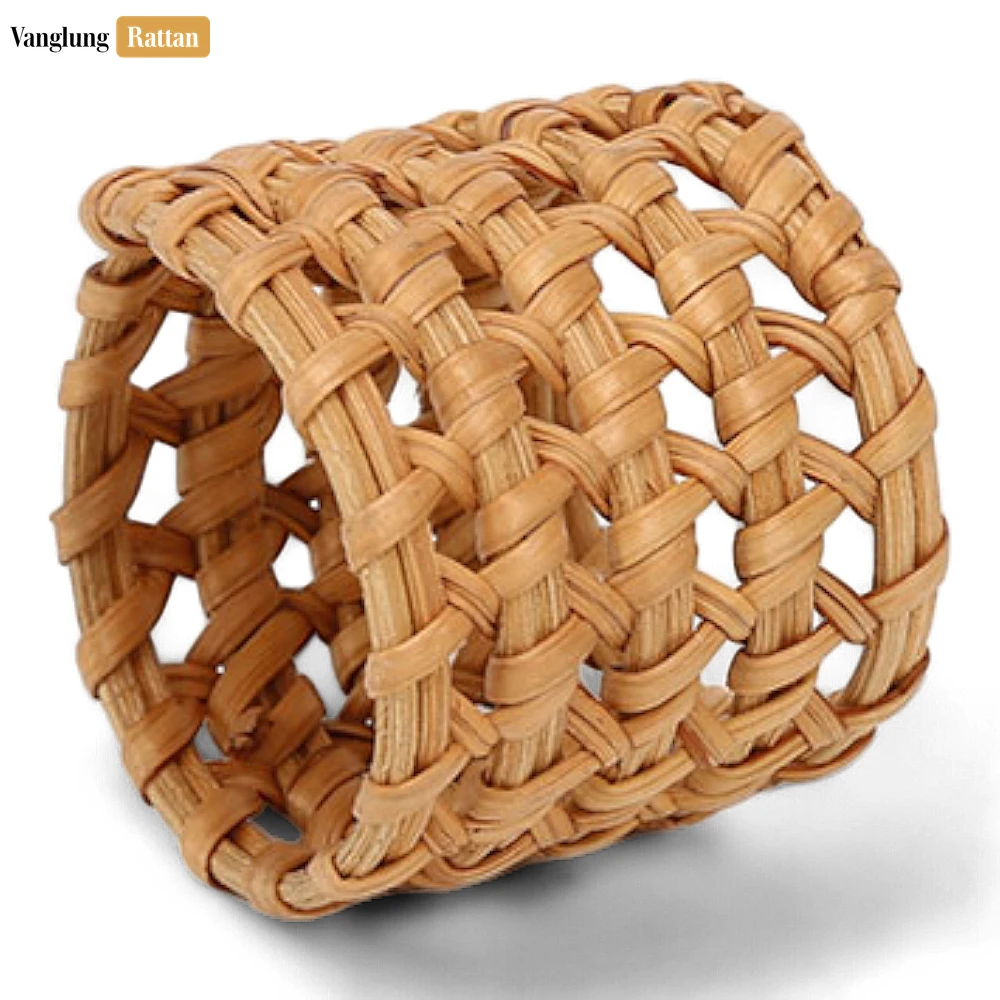 Handwoven Green Straw Rattan Napkin Ring with Airy Lattice Design - TW011004 - 🌿 Handwoven Green Straw Rattan Napkin Ring with Airy Lattice Design - TW011004