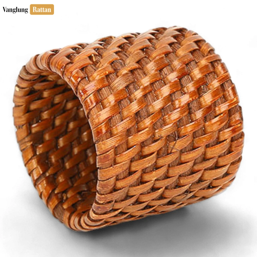 Handwoven Red Brown Rustic Wicker Straw Rattan Napkin Ring - TW011003-RB - 🎯 Applications